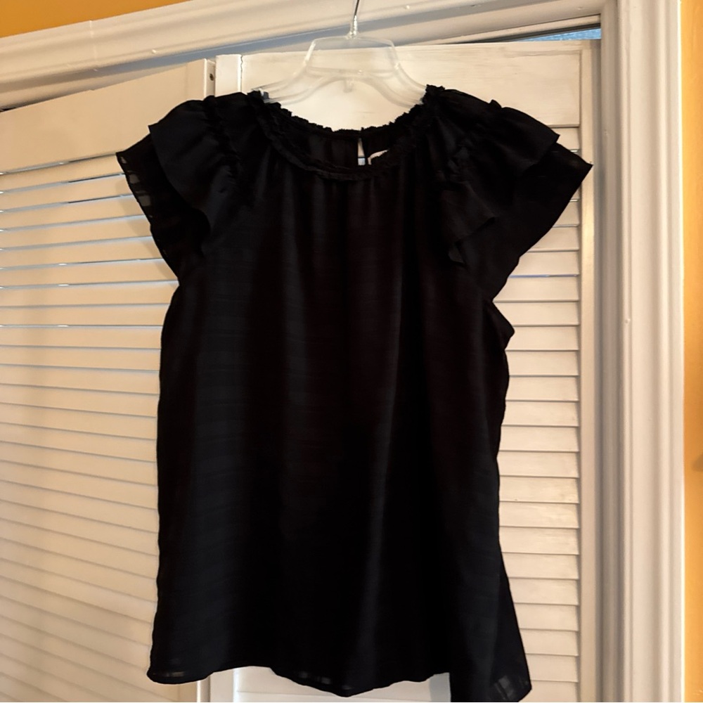 LOFT Black Ruffle Sleeve Blouse - Picture 3 of 12